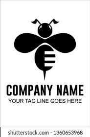 black and white bee silhouette for logo or icon