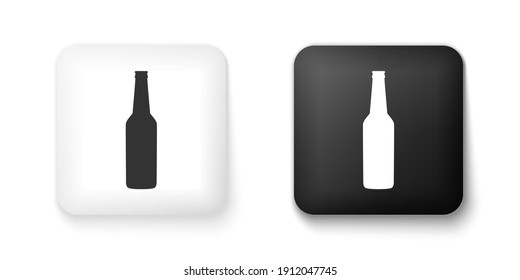 Icono de botella de cerveza blanca y negra aislado en fondo blanco. Botón cuadrado. Vector.