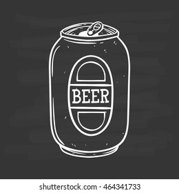 Black And White Beer Can Using Doodle Art On Chalkboard Background