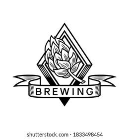 Logo de cerveza en blanco y negro, hecho de una ilustración de un taller de cerveza, enmarcado en forma de autobús y con un cartel con un texto que dice: preparándose.