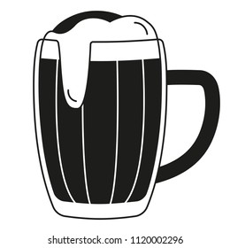 Black and white beer mug silhouette. Refreshing drink for birthday party. Oktoberfest festival themed vector illustration for icon, sticker, patch, label, badge, certificate or ad banner decoration