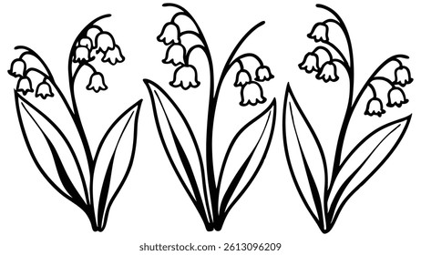 Black and White Bell Flower Line Drawings for Creative Projects | Lily of the Valley Floral Icons in Minimal Line Art Style | Printable Bell Flower Line Art for DIY and Design Use