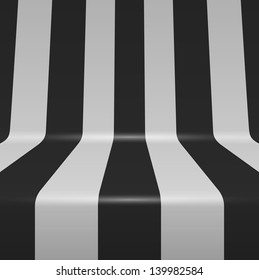 Black and white bent vertical stripes vector background.