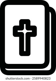 Black and White Bible Icon Featuring Christian Cross Design