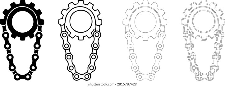 Black and white bicycle chainring and chain sprocket set Editable