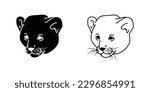 black and white big cat icon isolated on white background. zoo, animal, cat, bigcat, wildcat, jaguar, cheetah, panther, puma, beast, jungle, forest, carnivore, sticker, clipart, vector illustration