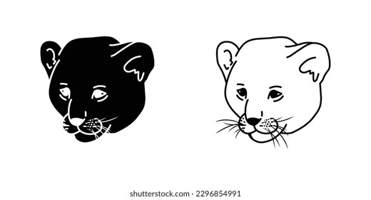 black and white big cat icon isolated on white background. zoo, animal, cat, bigcat, wildcat, jaguar, cheetah, panther, puma, beast, jungle, forest, carnivore, sticker, clipart, vector illustration