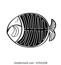 black and white Big fish Vector illustration.