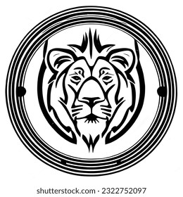 black and white big lion logo, a symbol of authority, courage and strength