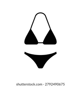 Black and white bikini swimsuit icon for summer vacation, bikini swimwear symbol and beach fashion pictogram for seaside holiday design