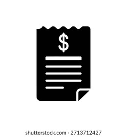 Icono blanco y negro del billete o del documento de la Factura