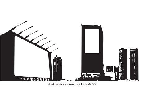 Black and white billboard vector illustration in the city.