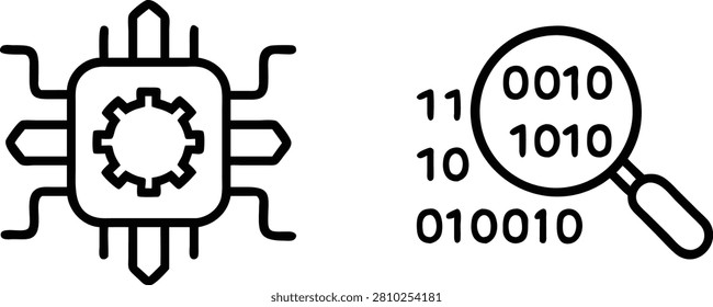 Black and white binary code numbers on circular target with dart holes vector icon