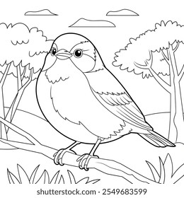 A black and white bird coloring book line art