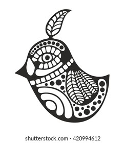 Black and white bird for coloring. Vector illustration.