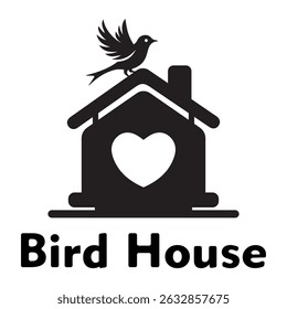 black and white bird house illustration. Bird house silhouette
