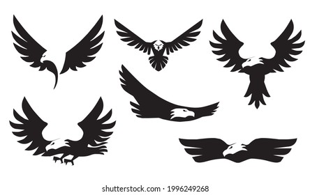 Black and white bird icon. vector eagle icon set.