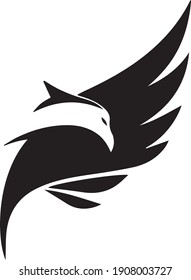 black and white bird illustration for company logo, phoenix icon