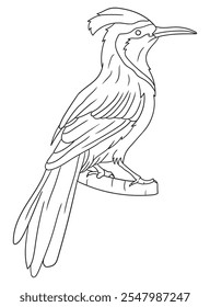 Black and white bird illustration perfect for coloring books, adult coloring pages, or creative art projects. Features intricate details and nature-inspired design