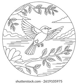 A black and white a Bird illustration vector style coloring page 
