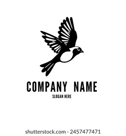 Black and White Bird Logo with Spread Wings