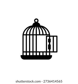 Black and white birdcage with hanging loop and door latch