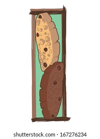 Black and white biscotti in a chocolate frame on a light seafoam background