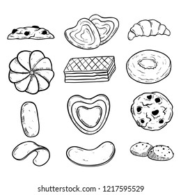 Black White Biscuits Collection Hand Drawn Stock Vector (Royalty Free ...