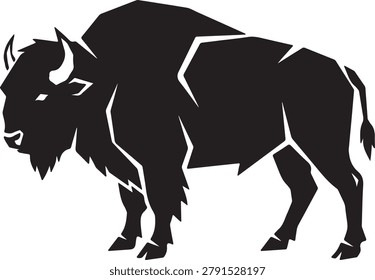 a black and white bison silhouette on a white background