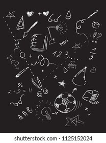 black and white blackboard school study education funny  drawing education pattern vector illustration art hand drawn kids