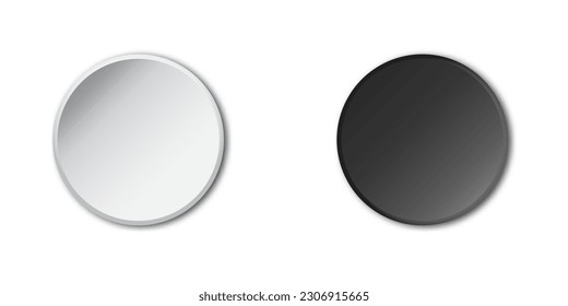 Black and white blank badges with shadows. Vector illustration.