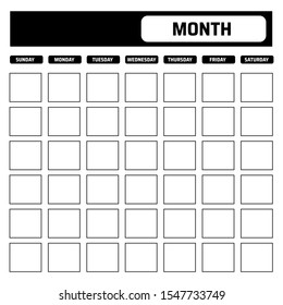 black and white blank calendar template with place for dates and month