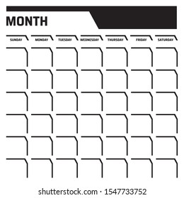 black and white blank calendar template with place for dates and month