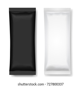 Black and white blank foil packaging for food, snack, sugar