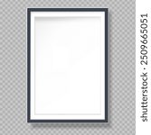 Black White blank picture frame with shadow effect. Vertical picture frame isolated. Mockup empty place for your text or photo. Realistic template are waiting to be filled with memories. Vector