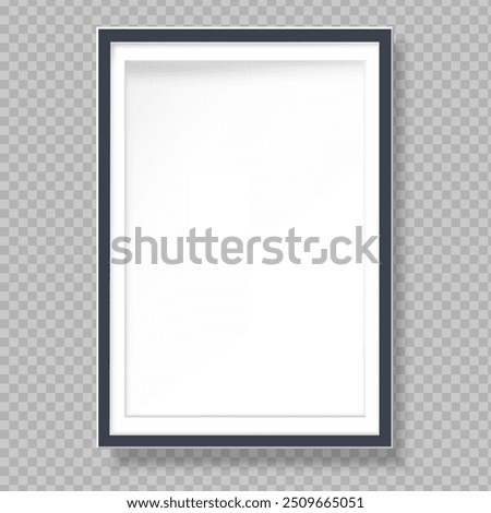 Black White blank picture frame with shadow effect. Vertical picture frame isolated. Mockup empty place for your text or photo. Realistic template are waiting to be filled with memories. Vector