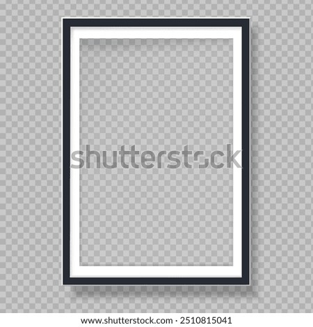 Black White blank picture frame with shadow effect. Vertical picture frame isolated. Mockup empty place for your text or photo. Realistic template are waiting to be filled with memories. Vector