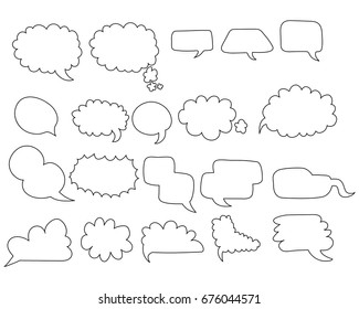 Black and white blank speech bubbles or talk bubbles set.