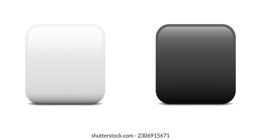 Black and white blank square buttons with shadows. Vector illustration.