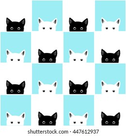Black White Blue Cat Chess board Background Vector Illustration