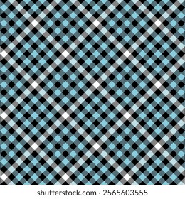 Black white blue check pattern. Seamless vector tartan texture. Shirt, dress, tablecloth, blanket or casual fashion print design. Checkered plaid pattern.