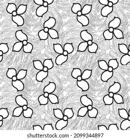 black , white and blue color flower with dote and leaf seamless pattern , wallpaper , texture ,decoration, graphic