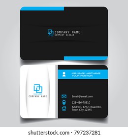 Black White and Blue creative modern name card and business card with horizontal standard size vector illustration template.