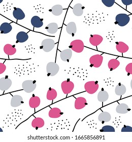 black, white and blue currant vector seamless pattern