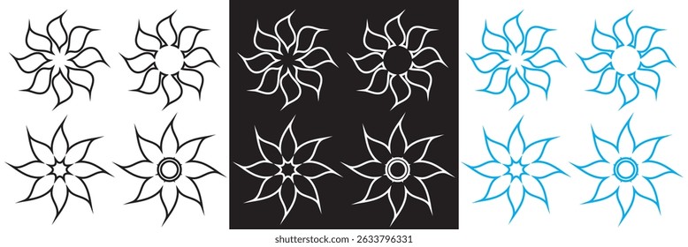 Black, white and blue flower icon vector.  feature abstract floral design. Vector for websites, mobile interfaces, presentations, banner, visual branding etc. Vector illustration. EPS 10