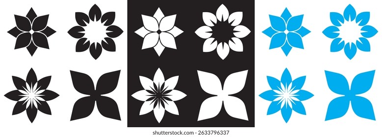 Black, white and blue flower icon vector.  feature abstract floral design. Vector for websites, mobile interfaces, presentations, banner, visual branding etc. Vector illustration. EPS 10