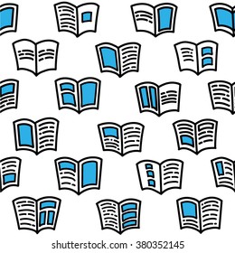 black, white and blue seamless pattern with open books