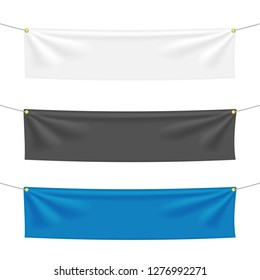 Black, white and blue textile banners with folds