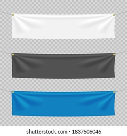 Black, white and blue textile banners with folds