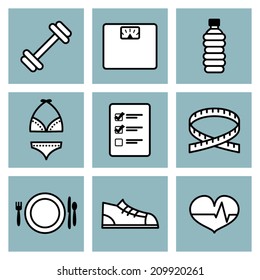 Black & White with Blue Vector Weight Loss Icons